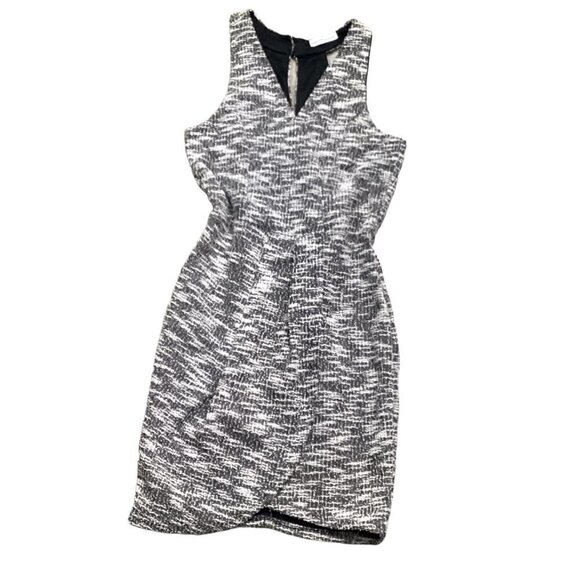 Faux Wrap Mini Dress M Black White "Tweed" pattern by Dainty Hooligan 172C - Picture 2 of 8